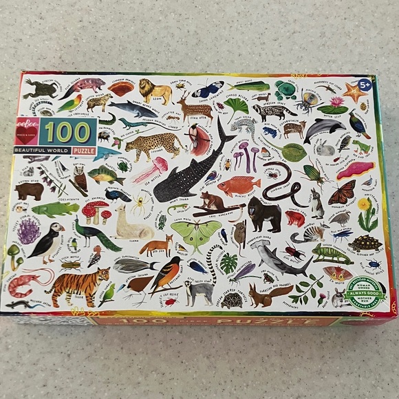 Eeboo Other - 100 Large Sized Pc "Beautiful World" Puzzle Animals Plants Flora Fauna